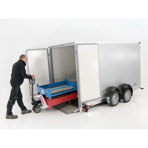 Vezeko Koffer-Absenkanhänger 157x344cm Höhe:190cm 2,7t|E-Pumpe|silber-Neu