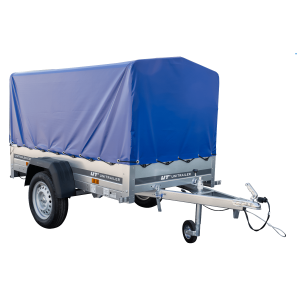 Anhänger Garden Trailer 200 KIPP 200×106 cm 750 kg [mit Hochspriegel, blauer Hochplane und Stützrad]-Neu