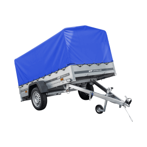 Auto Anhänger 230×125 Garden Trailer 230 KIPP Unitrailer 750 kg mit Stützrad, blauer Hochplane und Hochspriegel-Neu